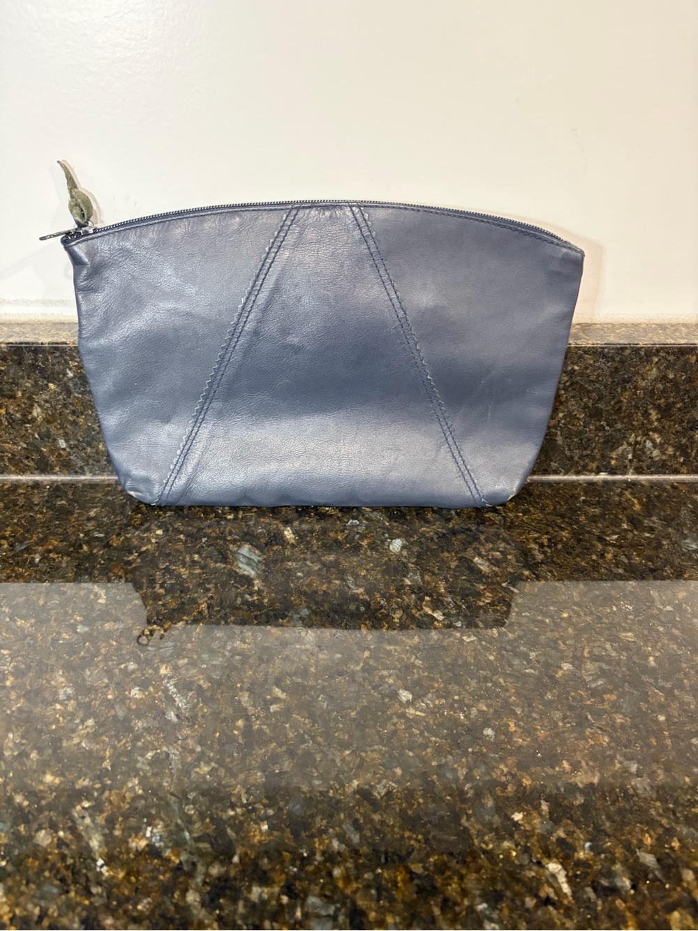 TONI Vintage Genuine Leather Navy Zip Clutch Purse